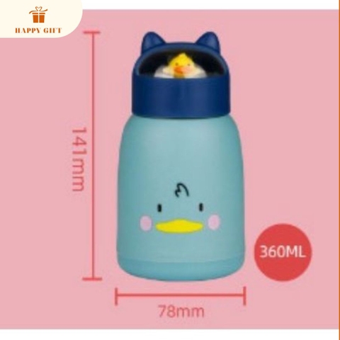 Bình nước giữ nhiệt tai mèo 360ml nắp thú dễ thương lõi thủy tinh bọc nhựa cách nhiệt