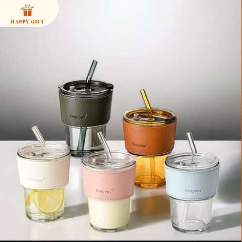 Cốc Nước Thuỷ Tinh Bọc Da Giữ Nhiệt Dễ Thương, Cốc Uống Nước Thuỷ Tinh Chịu Nhiệt Uống Cafe