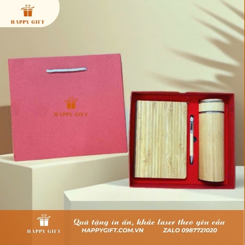 BỘ QUÀ TẶNG 3 MÓN TRE GIFT SET GỒM BÌNH GIỮ NHIỆT, SỔ TAY KÈM BÚT KÝ - S02