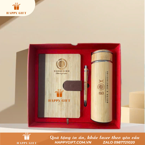 BỘ QUÀ TẶNG 3 MÓN TRE GIFT SET GỒM BÌNH GIỮ NHIỆT, SỔ TAY KÈM BÚT KÝ - S02