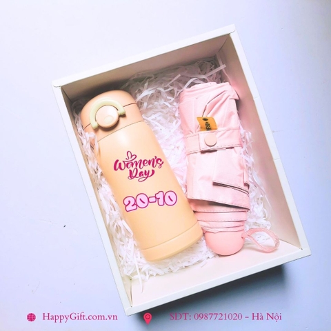 🎁 SET QUÀ 20/10 CAO CẤP – BÌNH GIỮ NHIỆT & Ô GẤP GỌN (TONE PASTEL) 🎁