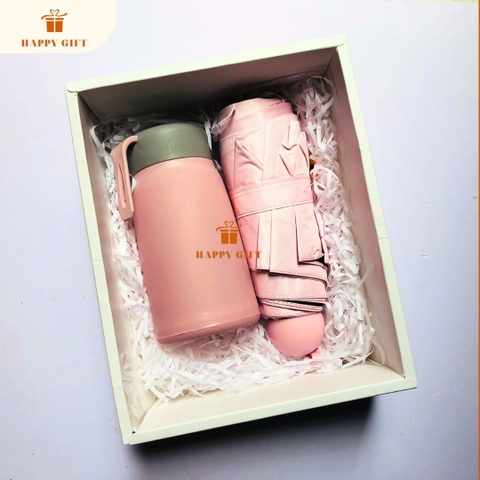 🎁 SET QUÀ 20/10 CAO CẤP – BÌNH GIỮ NHIỆT & Ô GẤP GỌN (TONE PASTEL) 🎁