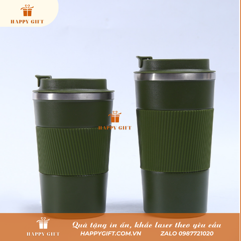 Cốc Coffee giữ nhiệt bọc silicon 380ml in logo làm quà tặng