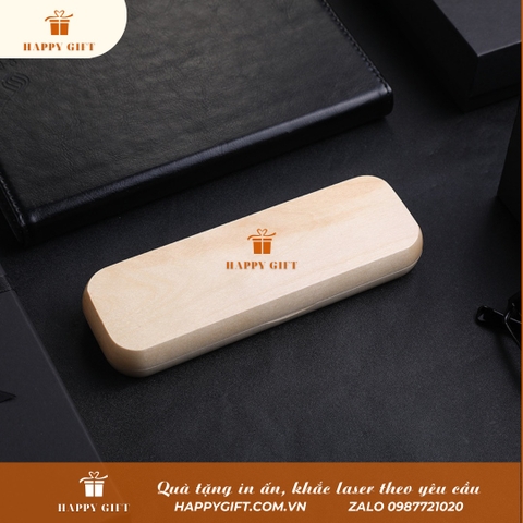 Hộp bút gỗ nắp mở vỏ sò, hộp đựng bút khắc tên, logo thương hiệu, quà tặng doanh nghiệp
