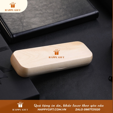 Hộp bút gỗ nắp mở vỏ sò, hộp đựng bút khắc tên, logo thương hiệu, quà tặng doanh nghiệp