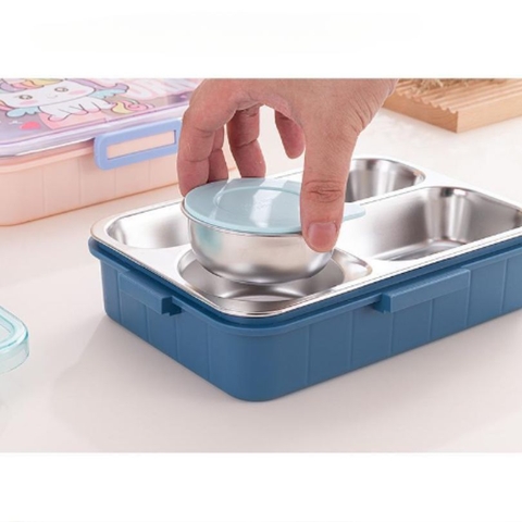 Hộp cơm giữ nhiệt 4 ngăn in hình động vật kèm bát canh