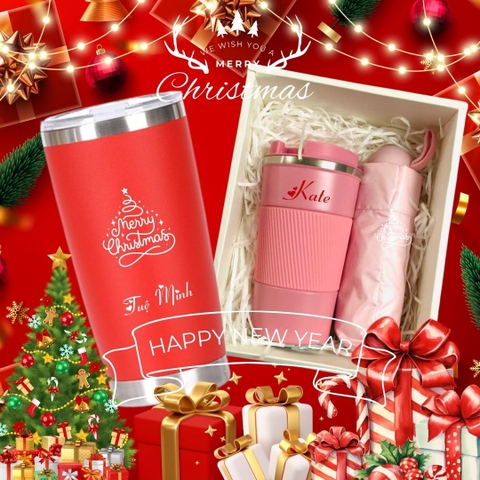 🎄 SET QUÀ GIÁNG SINH CAO CẤP – BÌNH GIỮ NHIỆT & LY QUÀ TẶNG 🎄