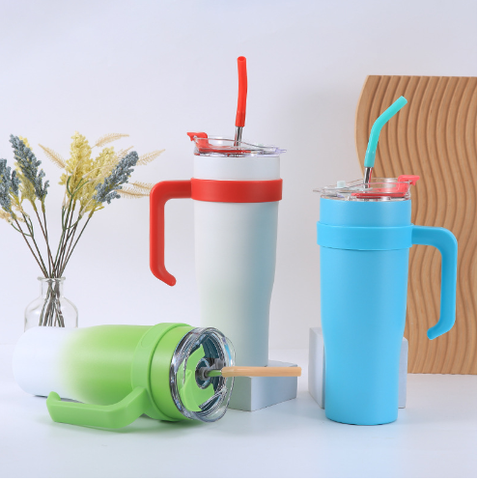 Cốc giữ nhiệt cầm tay đầu ống hút bọc nhựa, Cốc giữ nhiệt in tên logo thương hiệu