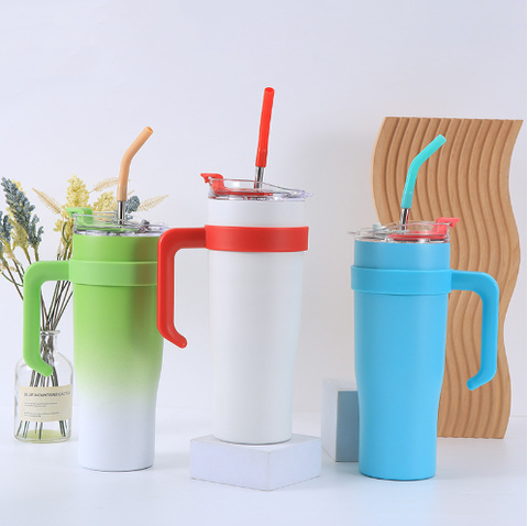 Cốc giữ nhiệt cầm tay đầu ống hút bọc nhựa, Cốc giữ nhiệt in tên logo thương hiệu