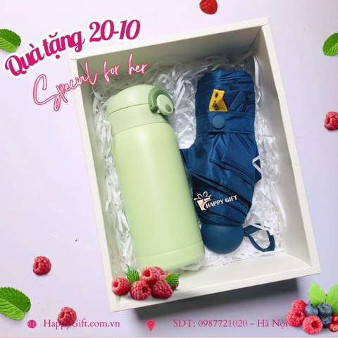 🎁 SET QUÀ 20/10 CAO CẤP – BÌNH GIỮ NHIỆT & Ô GẤP GỌN (TONE PASTEL) 🎁
