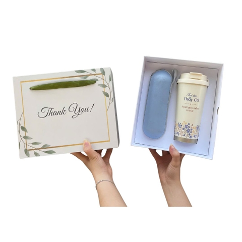 Set Quà Tặng Tri Ân Thầy Cô – Ly Giữ Nhiệt 530ml, Ô Mini Gấp Gọn