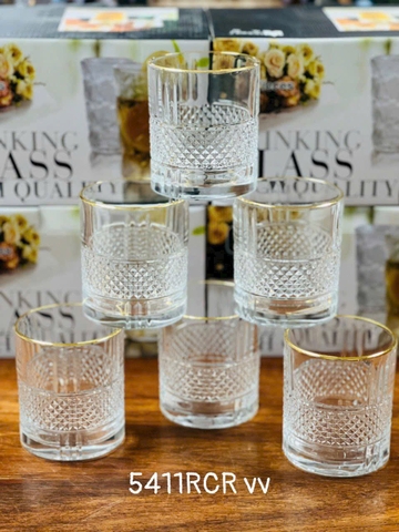 Mã 4- Bộ 6 ly thủy tinh chịu nhiệt cao cấp dùng uống nước hoặc rượu tây kẻ sọc