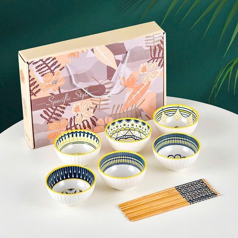 Mã2- Bộ Bát Ăn Cơm Hoạ Tiết Hoa Văn Phong Cách Cổ Điển