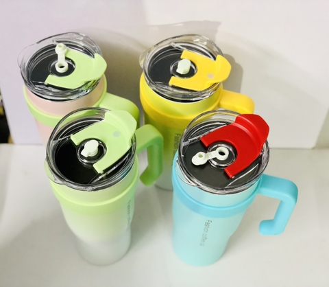 Bình giữ nhiệt có tay cầm 1200ml tặng kèm ống hút và sticker -Quà tặng doanh nghiệp trang trọng, ý nghĩa