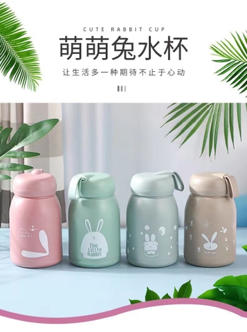 Bình đựng nước giữ nhiệt lõi thuỷ tinh cách nhiệt hai lớp 330ml cầm tay dễ thương