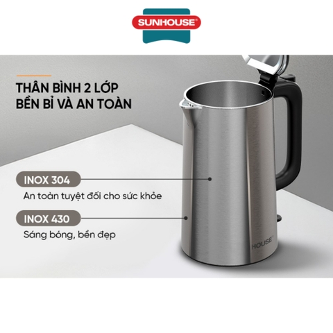 Ấm siêu tốc Inox 2 lớp 2L Sunhouse SHD1396