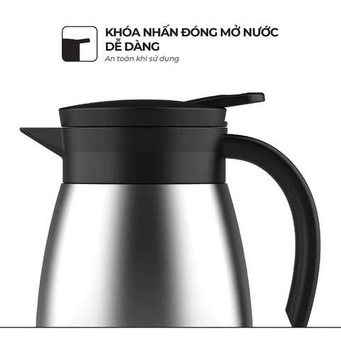 Ấm giữ nhiệt pha trà 1.4L Inox 304 Sunhouse KS-TH1400TI