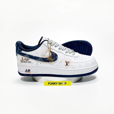 Giày L V x N ike Air Force 1 Monogram Denim Navy Cao Cấp