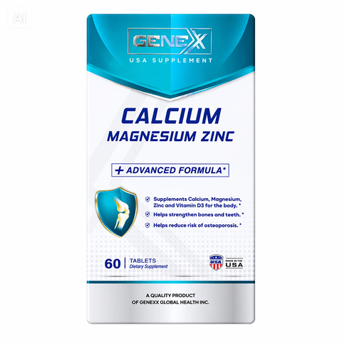 Thực phẩm bảo vệ sức khỏe Genexx Calcium Magnesium Zinc - Sản phẩm bổ sung canxi, magie, kẽm và Vitamin D3 hỗ trợ xương khớp (Hộp 60 viên)