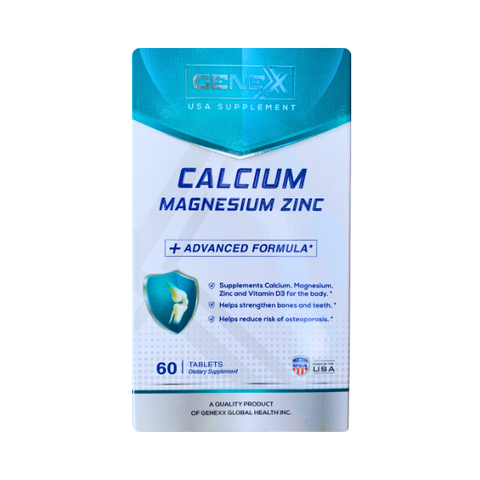 Thực phẩm bảo vệ sức khỏe Genexx Calcium Magnesium Zinc - Sản phẩm bổ sung canxi, magie, kẽm và Vitamin D3 hỗ trợ xương khớp (Hộp 60 viên)