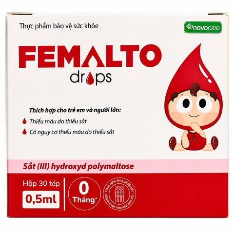 Femalto Drops 0,5ml – Thực phẩm bảo vệ sức khỏe bổ sung Sắt hữu cơ và ngăn ngừa thiếu máu do thiếu sắt – Hộp 30 ống x 0,5ml