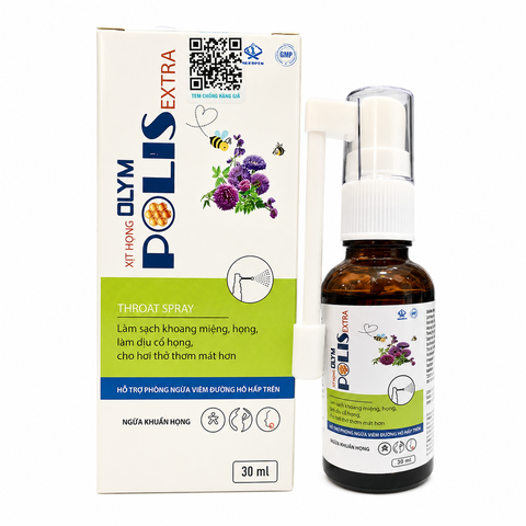Xịt họng Olym Polis Extra 30ml hỗ trợ làm sạch khoang miệng, dịu họng, giảm ho rát họng và hỗ trợ phòng ngừa viêm đường hô hấp trên