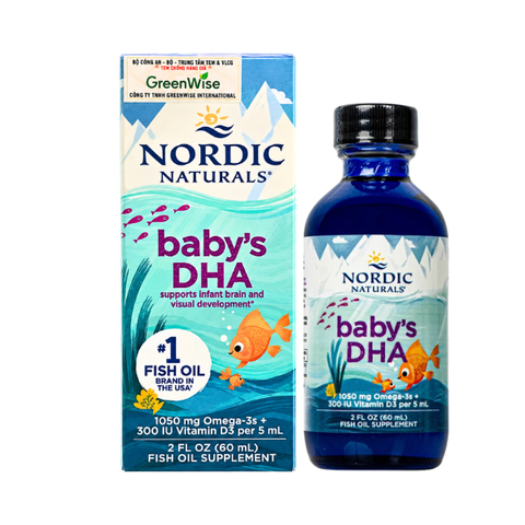 Nordic Naturals Baby's DHA 60ml – Dầu cá DHA cho trẻ sơ sinh, bổ sung DHA, EPA và Vitamin D3 hỗ trợ phát triển não bộ, thị giác và hệ thần kinh