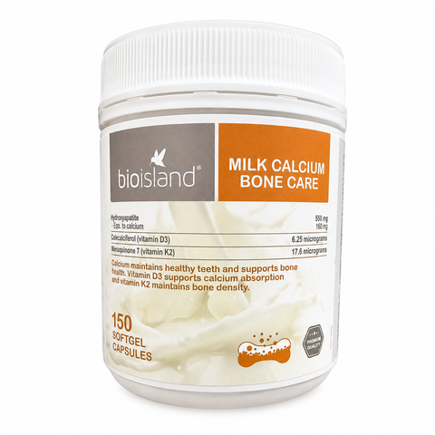 Bio Island Milk Calcium Bone Care – Canxi Hữu Cơ, Vitamin D3 & K2 (Lọ 150 viên)