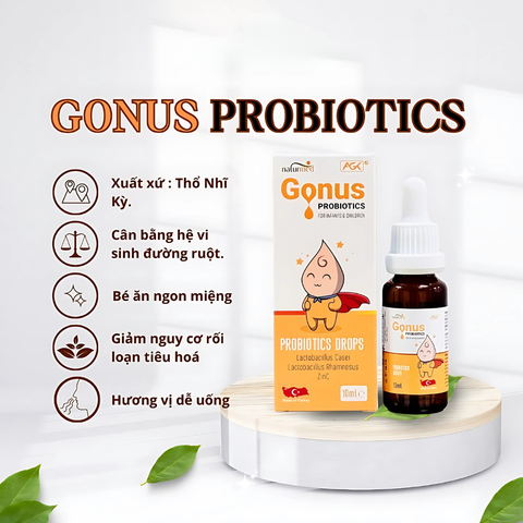 Gonus Probiotics Bổ Sung Lợi Khuẩn Và Kẽm Giúp Cân Bằng Vi Sinh, Giảm Rối Loạn Tiêu Hóa Cho Bé (Hộp 10ml)