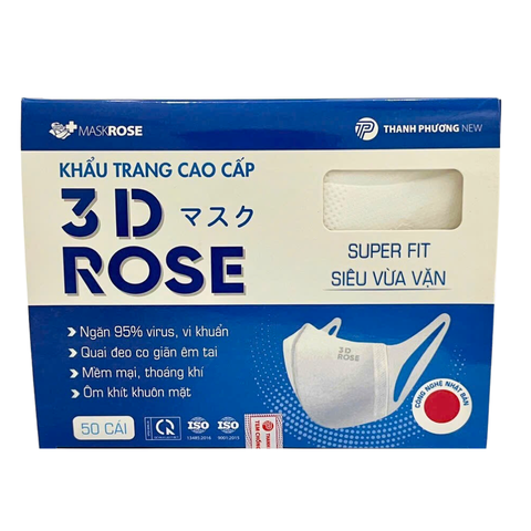 Khẩu Trang 3D Rose Cao Cấp Dành Cho Người Lớn, Màu Trắng (Hộp 50 cái)