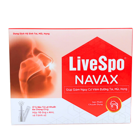LiveSpo Navax Đỏ Chuyên Dụng Dạng Xịt Mũi Giúp Giảm Nguy Cơ Viêm Đường Tai, Mũi, Họng (Hộp 10 ống 4ml + 1 Bình Xịt)