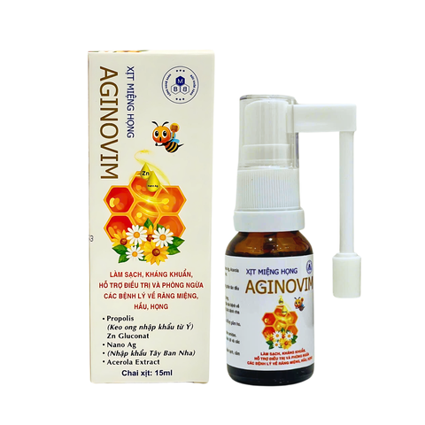 Xịt Miệng Họng Aginovim Keo Ong, Nano Bạc Hỗ Trợ Điều Trị Viêm Họng, Viêm Amidan, Giúp Dịu Họng, Giảm Ho (Chai 15ml)