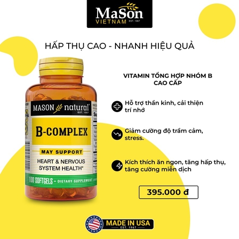 Mason Natural B-Complex - Vitamin tổng hợp nhóm B cao cấp