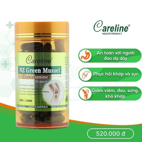 Khớp vẹm xanh - Nz Green Mussel sản phẩm bảo vệ xương khớp không gây đau dạ dày (Lọ 60 viên) - CARELINE