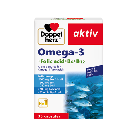 TPBVSK Omega-3 + Folic acid + B6 + B12 - Tăng cường sức khỏe mạch máu - Hộp 30 viên - Doppel herz