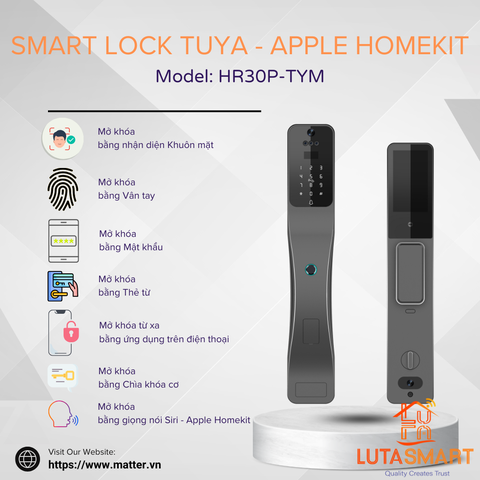 Khoá thông minh nhận diện khuôn mặt Wi-Fi Tuya hỗ trợ Apple HomeKit - HR30P-TYM