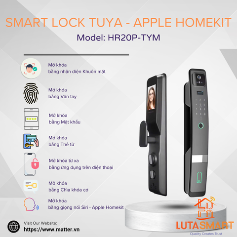 Khoá thông minh nhận diện khuôn mặt Wi-Fi Tuya hỗ trợ Apple HomeKit - HR20P-TYM