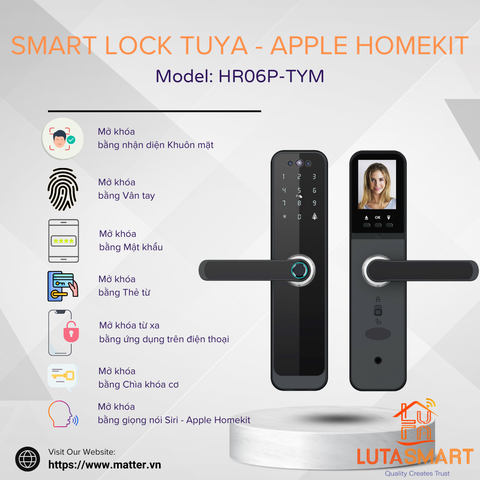 Khoá thông minh nhận diện khuôn mặt Wi-Fi Tuya hỗ trợ Apple HomeKit - HR06P-TYM