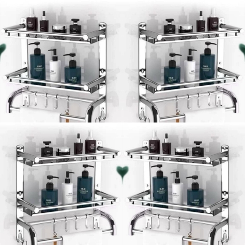 kệ  2 tầng đa năng  treo khăn phòng tắm inox 304