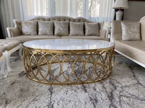 LCT38-Bàn Sofa oval khung họa tiết