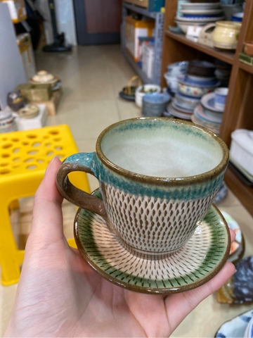 Set gốm viền nâu lòng rạn (triện đáy)