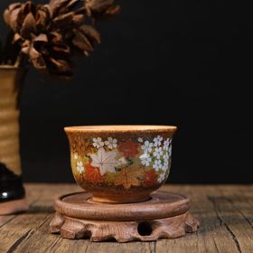 Chén trà mộc kyo vẽ lá phong