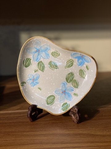 Set cốc mộc men xám vẽ hoa