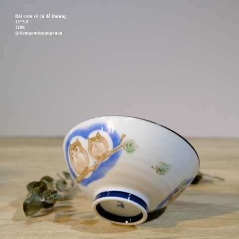 Bát cơm vẽ cú dễ thương