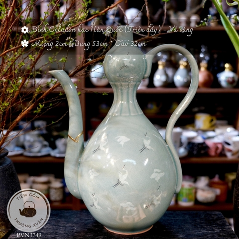 Bình Celadon hạc Hàn Quốc (Triện đáy) - Vá vàng