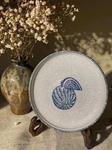 Đĩa mộc men đá dưa hấu