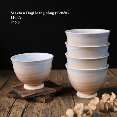 Set chén Hagi loang hồng