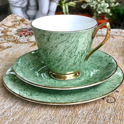 Set trà chiều sứ xương Anh Quốc - Royal Albert vân đá marble - BST Gossamer - Set Trio hàng sưu tầm