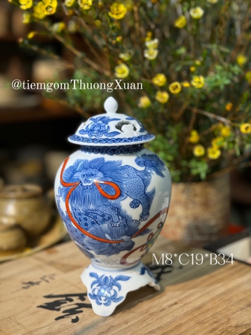 Xông trầm Song lân vờn ngọc (triện nắp)