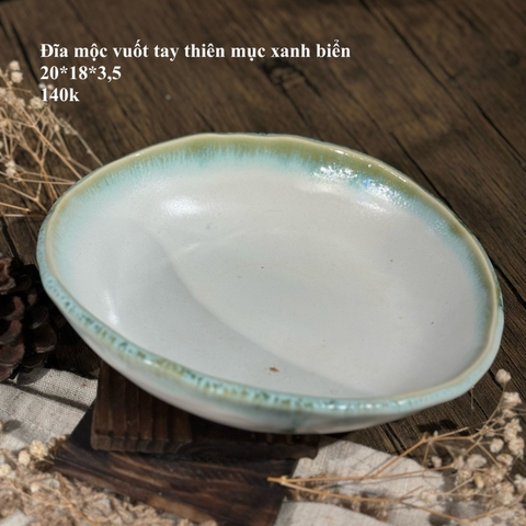 Đĩa mộc vuốt tay thiên mục xanh biển
